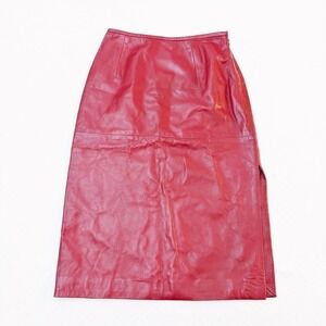 Douglas Hannant Red Leather Skirt Back Split Size 10